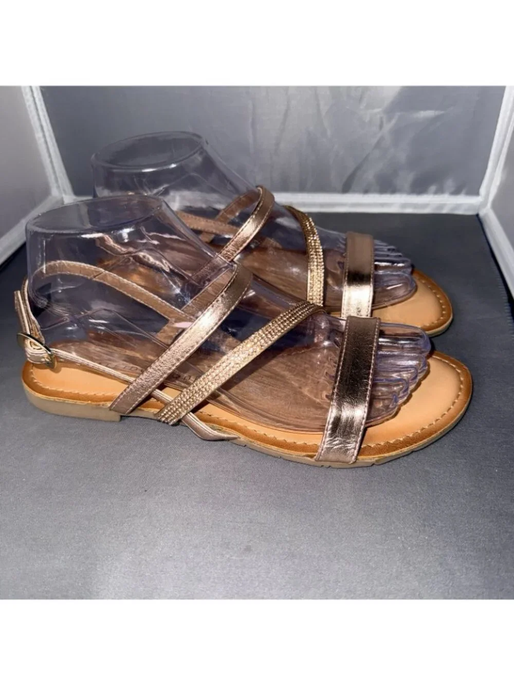 Kaleidoscope Women's Rose Gold Strappy Embellished Flat Sandals Size 5 - Picture 2 of 7